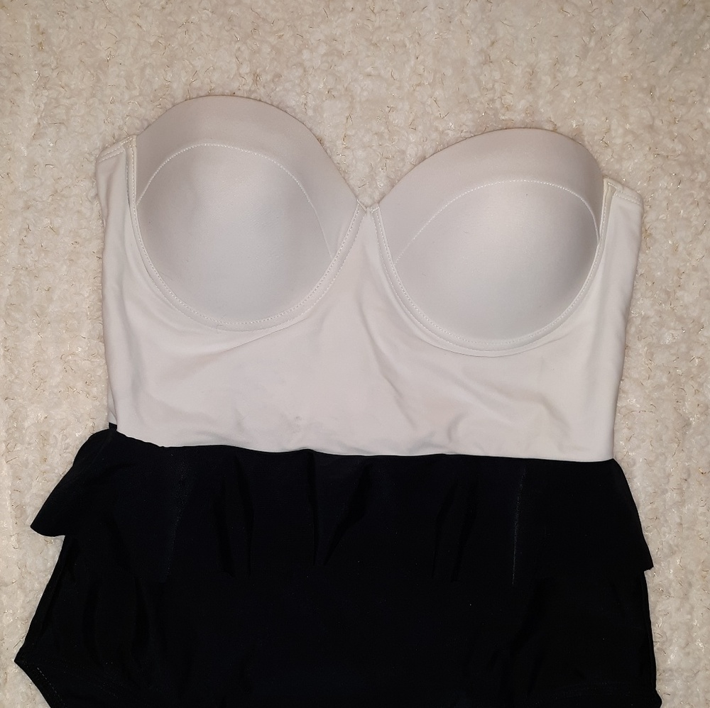 Black and white one piece swim suit